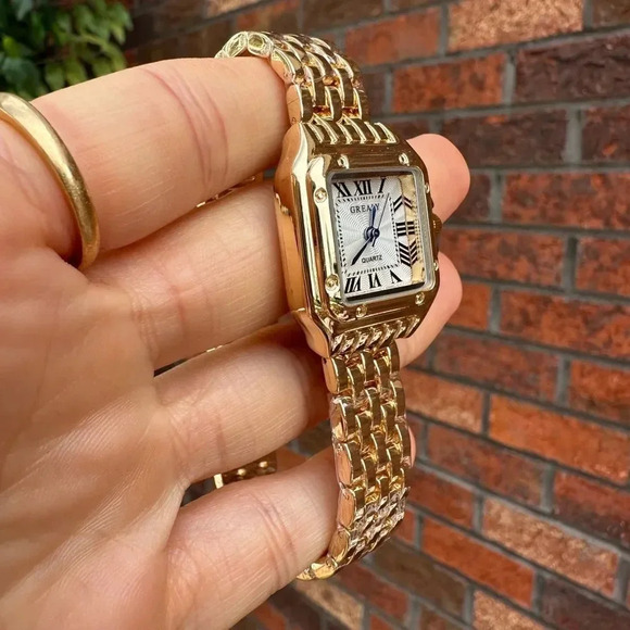 Panthere Classic Rectangle Stainless Steel Gold Watch - Picture 3 of 16